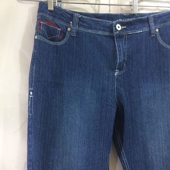 Kaxxi Kaze Vintage 90s Bootcut Jeans Red Embroidered Pockets Stretch Denim Sz 22 - Picture 3 of 5